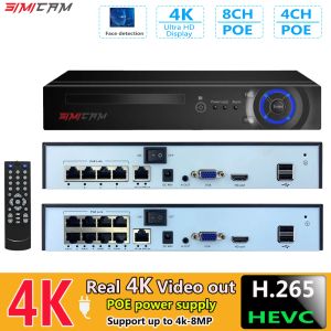 Gravador Simicam H.265+ 4CH 8CH POE NVR para Câmera de vigilância de segurança IP Sistema CCTV 2MP 5MP 8MP 4K Audio Video Recorder Detect