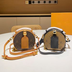 Mini designer väska sadel petite chapeau boite väska 13 cm läder axel runda väska kvinnor män väska brun blommakoppling lyx crossbody pochette väskor m45647