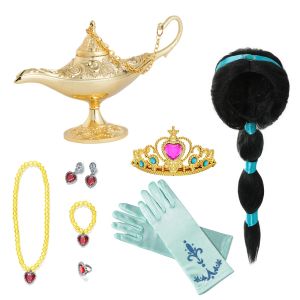 BRACEILETS GIRLS JASMINE JUSELRE ALADDIN'S LACK -Perücke Prinzessin Accesories Crown Wand Halskette Armband Ohrringe für Kinderparty