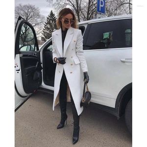 Men's Suits White Double Breasted Long Blazer For Women Sleeve Slim Fit One Piece Jacket Formal Office Lady Elegant Dresses