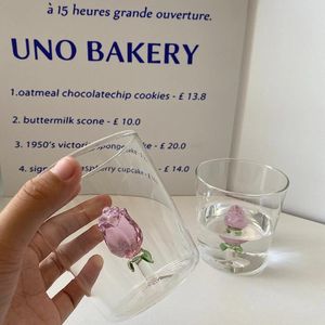 Vinglas med hög kvalitet av glasvatten kopp känslig flicka tredimensionell ros hem hög borosilikat värmebeständig souvenir