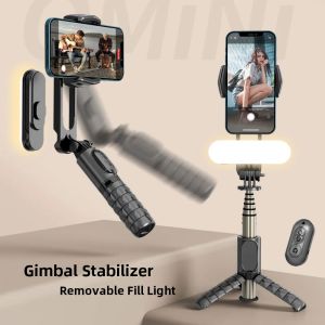 Gimbals handhållna gimbal stabilisator mini selfie stick stativ med avtagbar fyllning ljus trådlös fjärr bärbar telefon stativ hållare ny