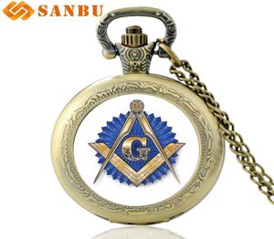 Classic Masonic Art Glass Cabochon Quartz Pocket Watch Vine Bronze Necklace Men Women Pendant Gifts Watch4494129