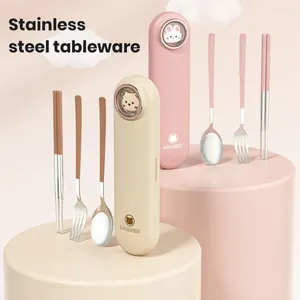 Dinnerware Sets 3Pcs/Set Stainless Steel Cutlery Set With Storage Box Grade Flatware Dishwasher Safe Travel Picnic Kitchen Utensil Kit