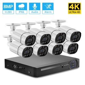 Sistema 4K Ultra HD POE Security Camera Sistema 8MP POE NVR Set Waterproof Audio Record Record Motion Color NightVision H.265 P2P