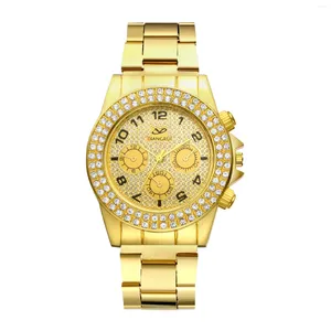 Relógios de pulso Lancardo amantes Diamond Three Eyes Decorative Gold Watch Quartz Analog em Escala Digital Arábica Atrapa Aço Axtnciã destacável