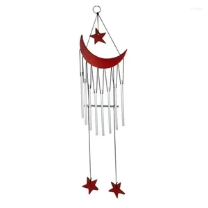 Estatuetas decorativas lua de madeira e estrela Vermelho Wind Chimes Memorial Metal Tube Windchimes Decoração pendurada com gancho S para Garden Handmade Gift