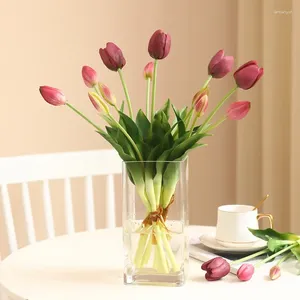 Decorative Flowers 3-head/Bunch Artificial Latex Tulip Real Touch Wedding Decor Realistic Tulips Floral Bridal Bouquet Home Party Design