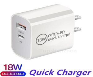 Dual Ports USB Charger 18W Snabbladdare PD 30 Snabbladdning Hemväggladdare Adapter Typ C Snabbladdning för iPhone 12 XS SAMS6892097