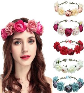 Vintage Wedding Bridal Floral Flower Headpiece Red Rose Crown Tiara Liść Headpiece Księżniczka Królowa Hair Akcesoria Vintage Prom J7381691