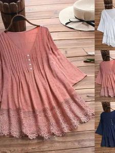 Sukienki swobodne 2024 Summer Jacquard plisowana koronkowa, wydrążona koszula w dekolcie dla kobiet