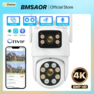 Kameror 8MP 4K Trådlös IP -kamera utomhus Street WiFi PTZ Dual Lens Dual Screen Camera ICSEE 4MP HD AI Auto Tracking CCTV Surveillance