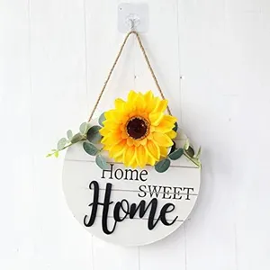 Decorative Flowers Sunflower Home Wooden Pendant Decor Wreath Door Decoration Welcome Sign For