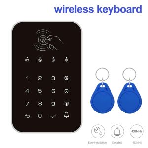 Keyboard ACJ 433MHz Wireless Keyboard Arm Or Disarm Touch Password Keypad With 2PCS RFID Card For Home Security Alarm System