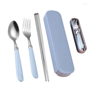 Set di stoviglie set utensil set posate in acciaio inossidabile cucchiaio forchetta portatile con scatola di stoccaggio per viaggi in cucina scolastica familiare