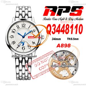 34mm Q3448110 A898 Otomatik Kadınlar İzle Rendez-Vous Gece Gece APSF Beyaz Dokulu Dials Mavi Markerlar Paslanmaz Çelik Baskılaştırma Süper Sürüm Bayanlar Puretime PTJL F2