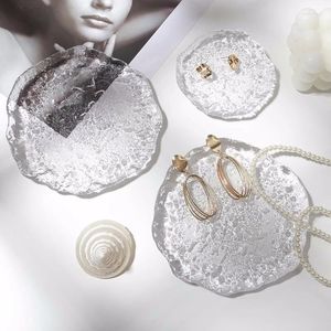 Decorative Figurines Jewelry Storage Tray Transparent Glass Jewellery Display Plate Ring Earings Dish Necklace Bracelet Showcase Home Decor