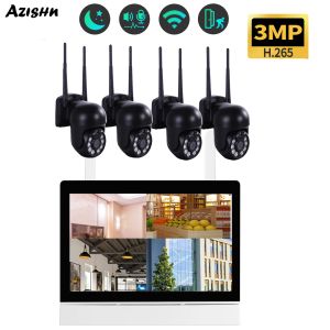 Sistema Azishn 3MP PTZ Camera di sicurezza Sistema Sistema 4CH 7 pollici LCD KIT NVR KIT WiFi VISUALITÀ NOTTE MINEDIA NOTTE AUTOMATICA