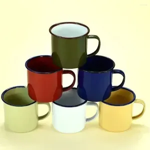 Kupalar 1pcs 300/500ml renkli retro bardak emaye fincan düz renkli çay pot vintage kahve kupa açık kamp sofra takımları