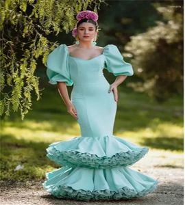 Partykleider Vintage Flamenca Spanische Abschlussballkleid Minze Grüne Meerjungfrau Zeremonie Festzug Abendkleid Rüschen Rüschenstufe koreanische Besonderheit