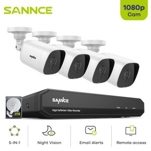 System Sannce 4CH DVR CCTV System 4st 2MP IP66 Vattentät utomhussäkerhetskameror 1080p TVI CCTV DVR 1280TVL Surveillance Kit