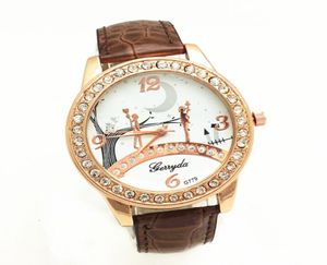 PVC leather bandgold plating round casecrystal decoquartz movementGerryda fashion woman lady leather watches7791191399