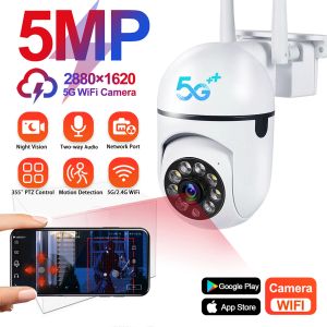 Kameras 5MP WiFi IP -Kamera Outdoor 4x Zoom 5G Wireless Security Protection Monitor Überwachungskameras Twoway Audio AI Smart Tracking