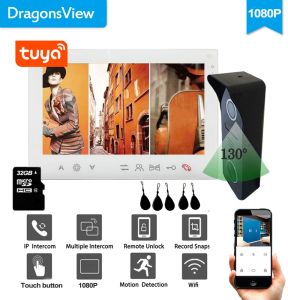 Intercom DragonsView 7 inç 1080p wifi video intercom kapı telefon kablosuz rfid kapı zili kamera akıllı tuya uygulaması uzaktan kilidi