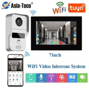 Doorbells Wifi Tuya Smart App 7 Inch 1080p Home Intercom Kit Wireless Video Door Phone Wired Doorbell for Villa Flat Rfid Access Control