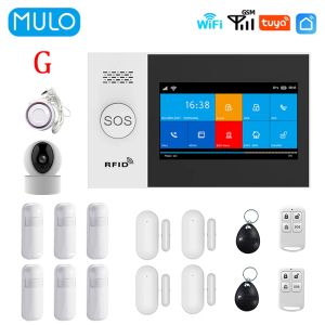 Kits MULO Wireless WIFI GSM Home Security Alarm System For Tuya Smart Life APP with Smart Motion Detector and Door Sensor PG107