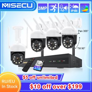 Intercom Misecu H.265 8CH 3MP PTZ 무선 시스템 방수 WiFi IP 보안 카메라 CCTV 비디오 감시 보호 키트 두 웨이 오디오