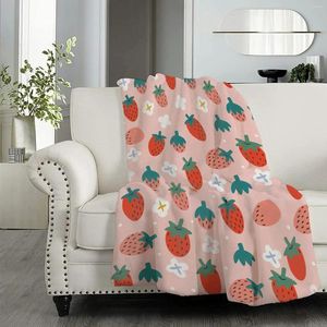 Cobertores flanela de morango rosa cobertor super suave leve para cadeira de sofá sofá cama aconchegante crianças adultos presentes