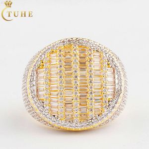 Bague Homme Fine Jewelry 18K Gold Splated 925 Strerel Srebrny VVS Moissanite Diamond Out Vintage Hip Hop Pierścień dla mężczyzn