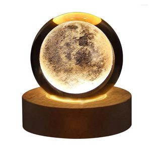 Decorative Figurines 3D Moon Crystal Ball Night Light Ornament Galaxy Solar System Planets Space Glass Home Decor Child Balls Led