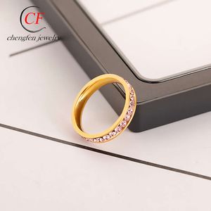Small Fragrant Style Violet Zircon Stainless with Minimalist Design New Gold Light Luxury Titanium Steel Ring