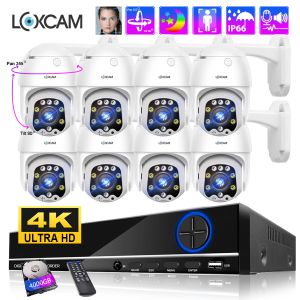 System LOXCAM 4K PTZ Outdoor Security Camera System 8MP Ai Face Detect Two Way Audio Video Surveillance NVR POE Camera Kit Color Night