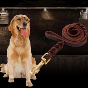 Dog Collars Brown Leather Braided Leash Training Walking Soft With Copper Hook Traction Rope Long Comfortable Outdoor