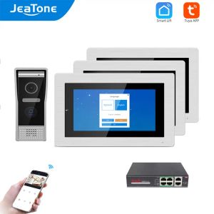 Doorbells Jeatone Video Intercom Wifi Tuya 7 Inch Touch Screen Monitor Wired Doorbell with POE Switch Video Intercom For Home Apartment