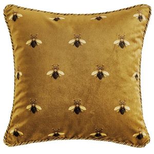 Pillow DunxDeco Luxury Decorative Cover para sofá Art Gold Yellow Bee Print Velvet Soft Living Room Decoração em casa