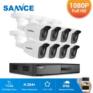 Sistema Sannce 8CH 1080p Lite Video Security System 5in1 1080n DVR Recorder 4x 8x 1080p Câmeras de vigilância ao ar livre ao ar livre CCTV