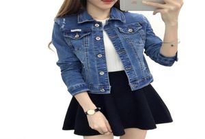 Women039s Jackets Women Vintage Denim Jacket Fashion Single Breasted Frayed Holes Pockets Casual Jeans Coats Short Slim Fit Aut9212615