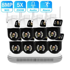 System 8MP PTZ WiFi Camera Kit Dual Lens PTZ IP Camera Smart Home Night Vision ICSEE APP NVR Outdoor 8Ch Wireless CCTV Camera System