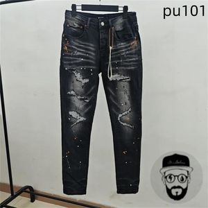 Jeans masculinos de alta qualidade elegantes magros e calças fistorizadas preto azul