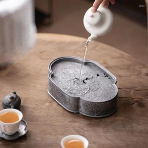 Bandejas de chá Pure Tin Tin Old Bandea Retro estilo japonês Conjunto seco A mesa de contêiner de gotas de água de bule seca