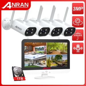 Веб -камеры Anran Camera Surveillance Беспроводной комплект 8CH Audio 3MP Wi -Fi Security Camera System 1TB 13 -дюймовый монитор NVR CCTV Система