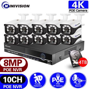 Система 4K Ultra HD 8MP POE NVR KIT 10CH DETACTION CCTV CAMER CAMERS SYSTEM 8CH IP -пуля -камеры набор систем видеонаблюдения