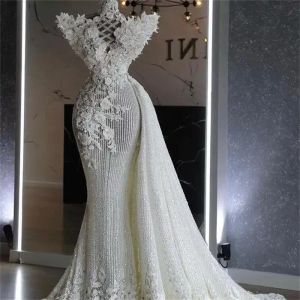 Sukienki 2022 Stylowa sukienka ślubna syrenka z odłączanym pociągiem cekinowe koronkowe aplikacje kwieciste suknie ślubne Eleganckie vestido de novia bes1
