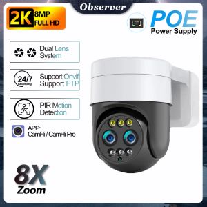 Cameras 8MP Binocular POE Wifi Survalance Camera 2K FHD 8x Zoom Outdoor Dual Lens IP Cam Auto Tracking CCTV Compatible with NVR FTP