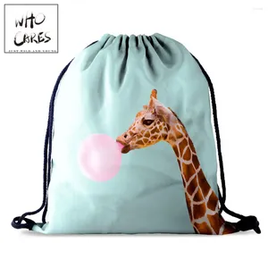 Draw String Who Sorge Women Bag Giraffe 3D -Druck tragbare Freizeitreisen für Schuhe Fashion Gym Rucksack