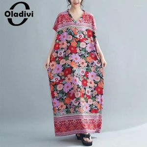 Party Dresses Fashion Floral Print Short Sleeve Bohemian Long Dress 2024 Summer Boho Beach Wear Vintage Ladies Oversimase 9397